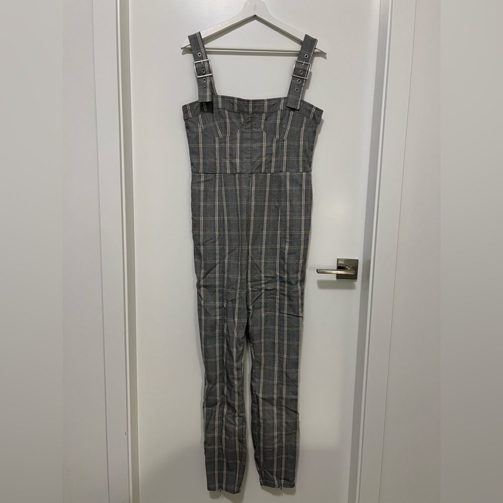 WeWoreWhat Corset Overalls in Grey Plaid